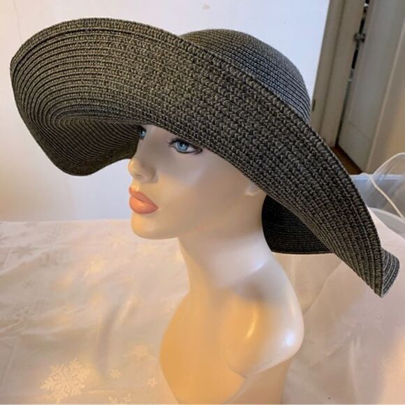 DIST RICT Wide Brim Floppy Straw Hat Black Sz M/L Gorgeous - Picture 6 of 7